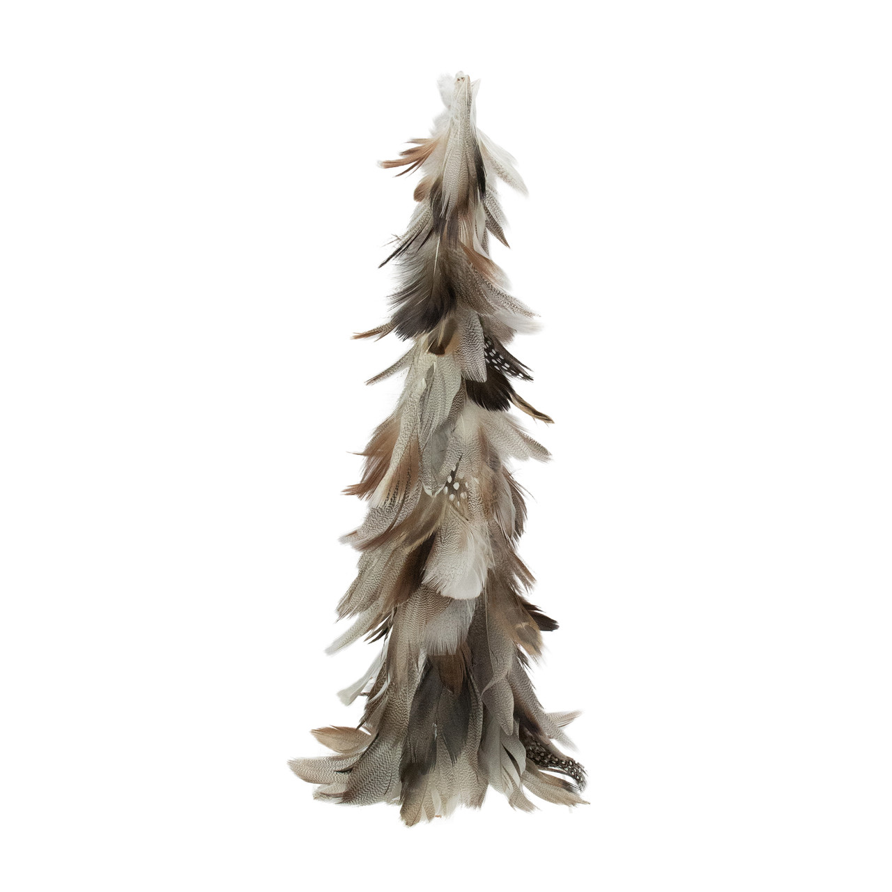 15.5 Brown & Gray Feather Layered Cone Tree Christmas Decoration